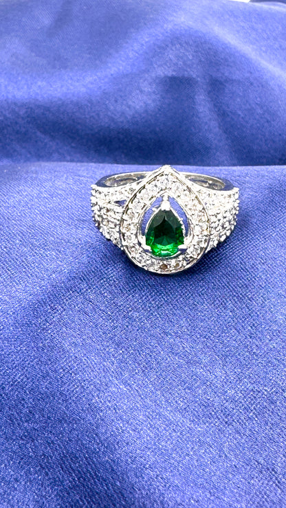 Emerald Blossom American Diamond Ring