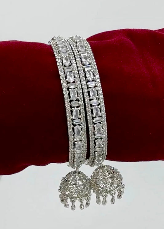 Exquisite Diamond-Cut Bangles with Jhumka Charms -Size- 26