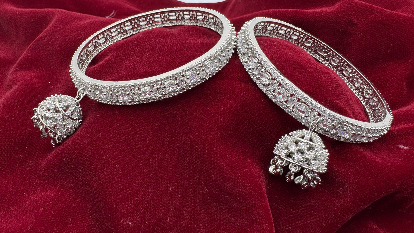 Exquisite Diamond-Cut Bangles with Jhumka Charms -Size- 26