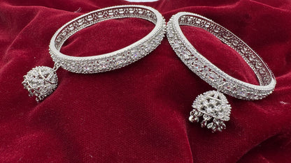 Exquisite Diamond-Cut Bangles with Jhumka Charms -Size- 26