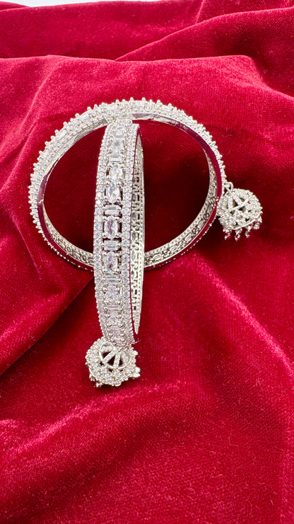 Exquisite Diamond-Cut Bangles with Jhumka Charms -Size- 26