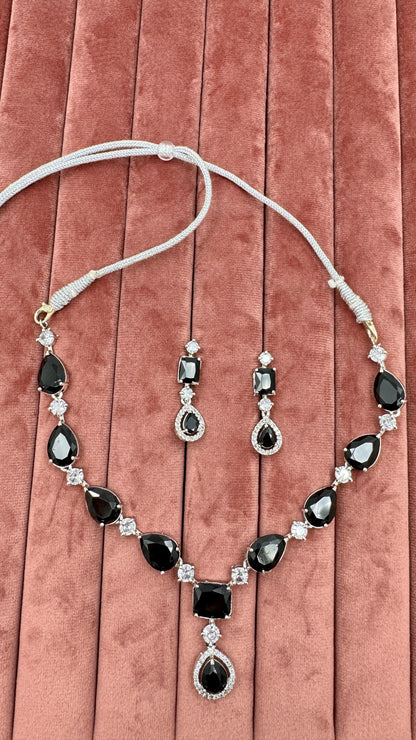 Midnight Elegance Black Stone Necklace Set