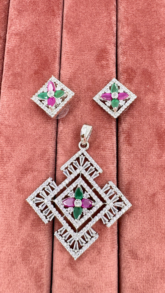 Emerald Ruby Radiance Pendant Set