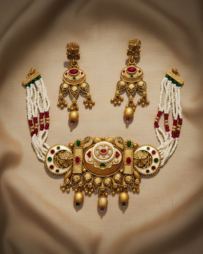 Antique MOP & Meenakari Choker Set