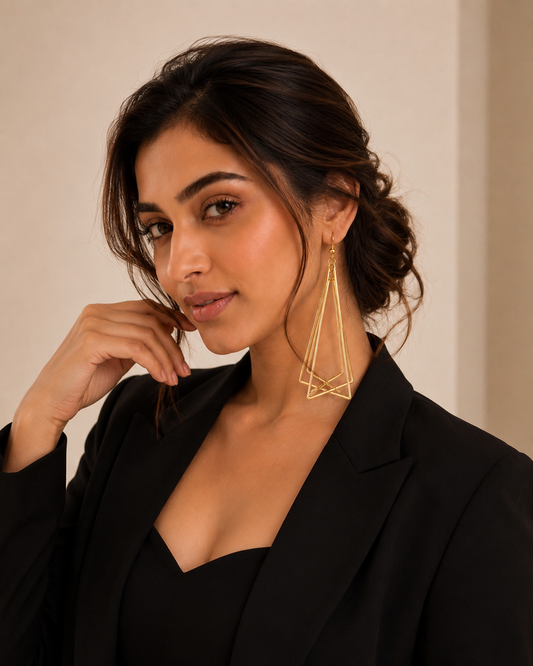 Luna Geometric Gold Drop Earrings