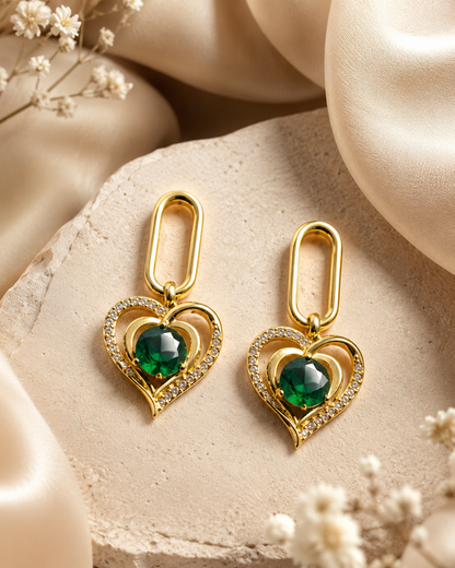 Emerald look Heart Charm Drop Earrings