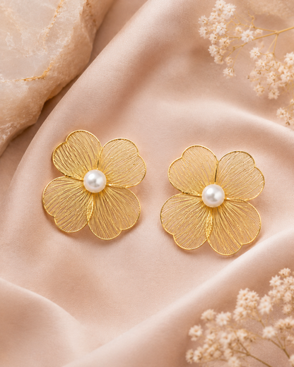 Golden Bloom Pearl Statement Earrings