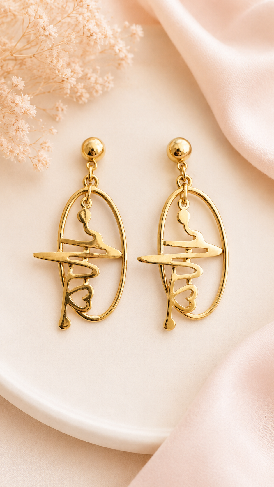 Golden Abstract Heart Statement Earrings