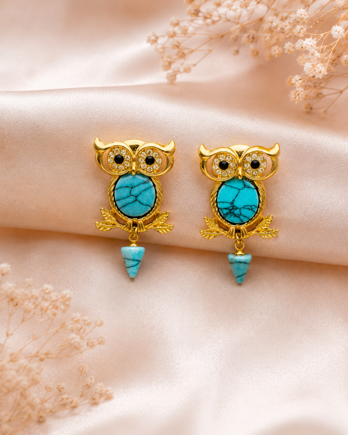 Turquoise Owl Charm Statement Earrings