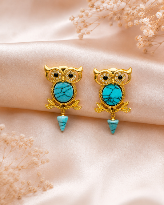 Turquoise Owl Charm Statement Earrings