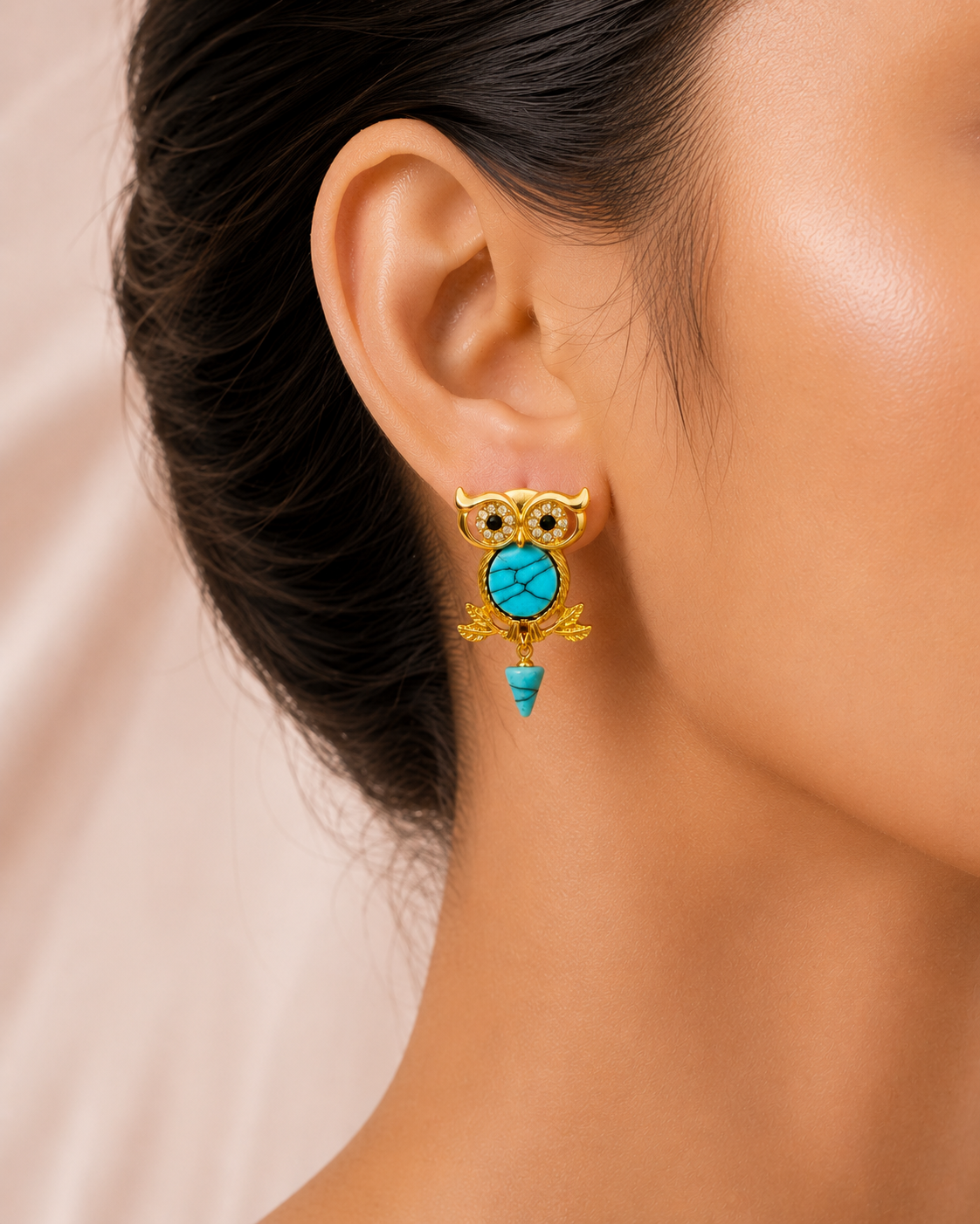 Turquoise Owl Charm Statement Earrings