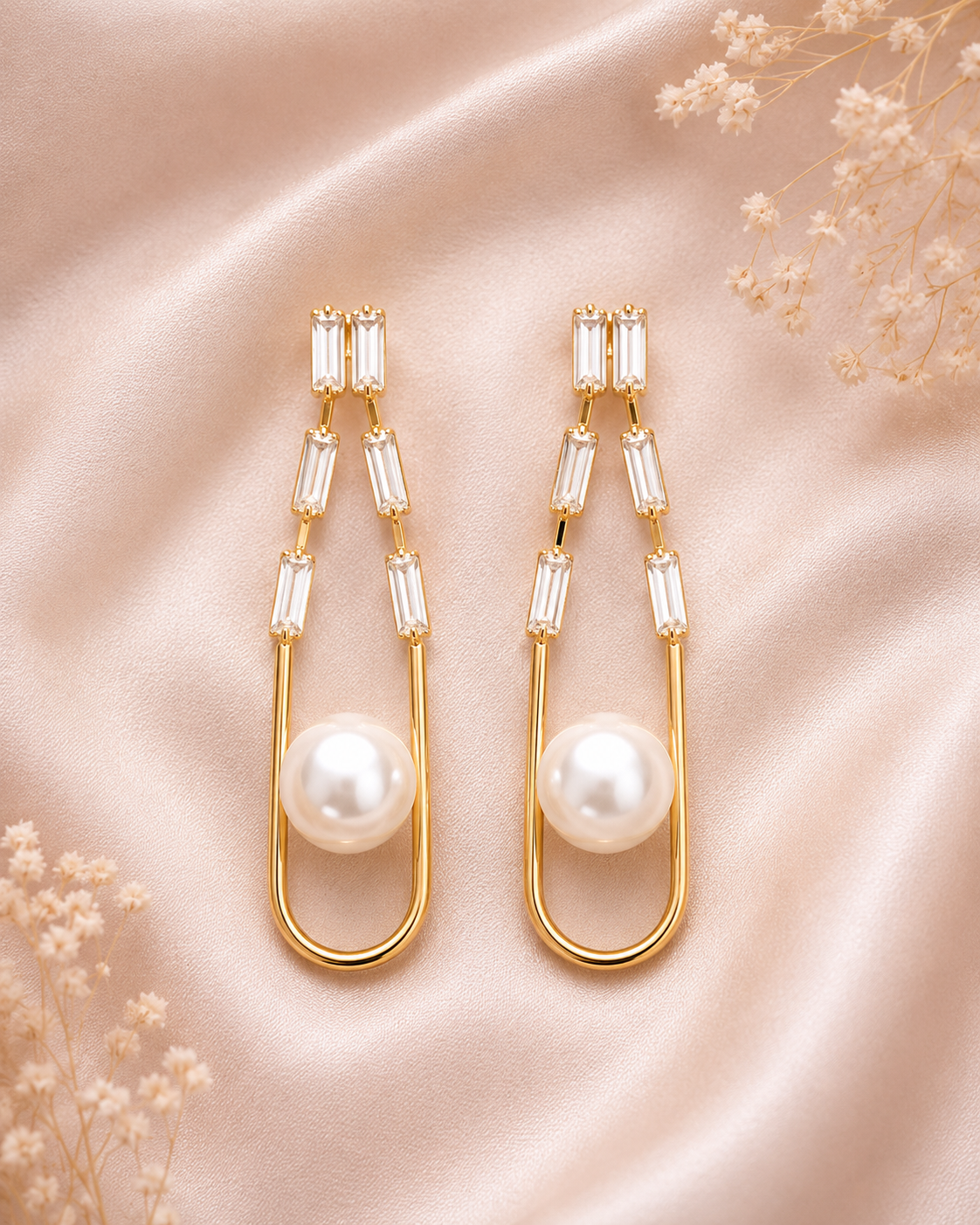 Pearl Cascade Crystal Drop Earrings