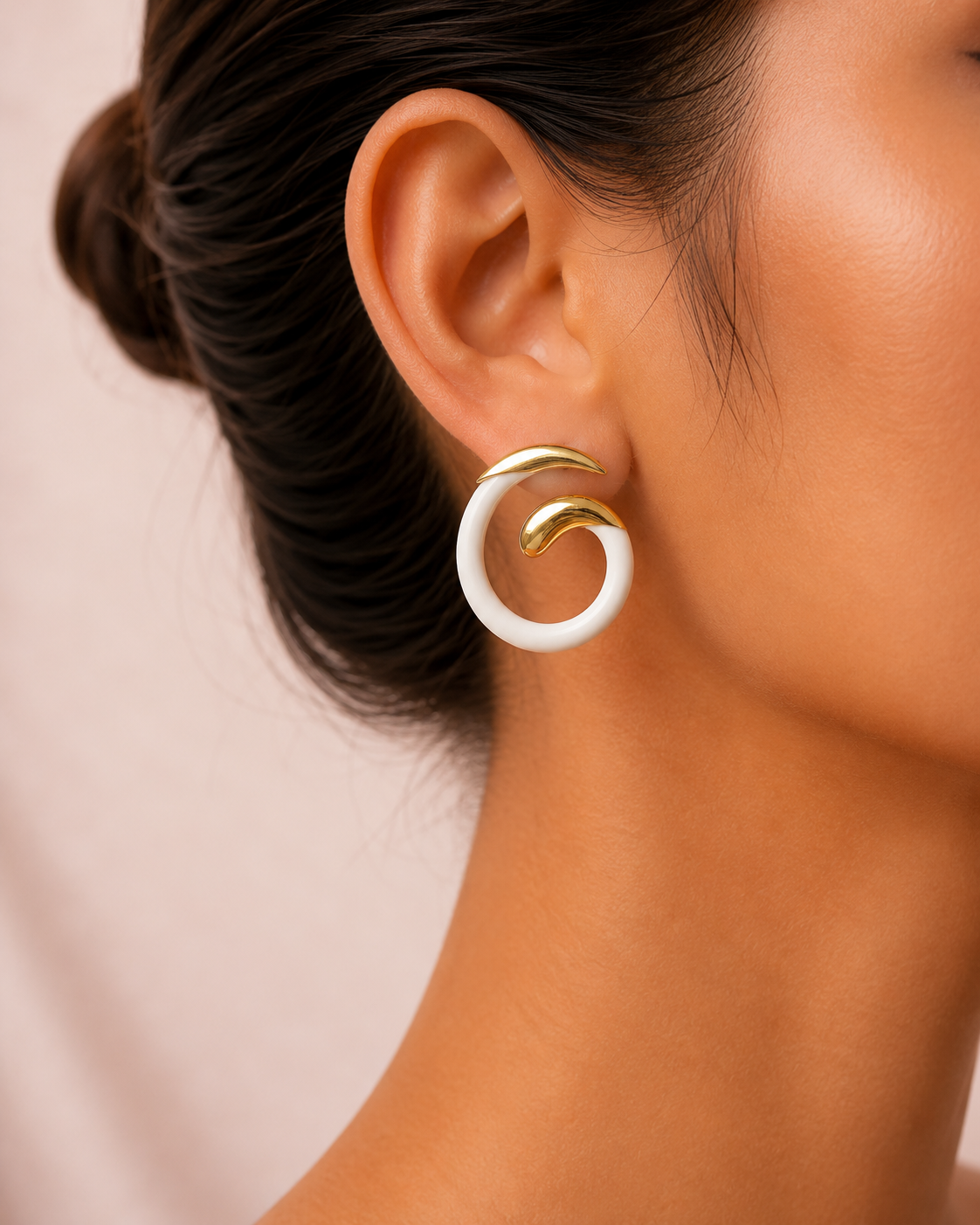 Golden Swirl Ivory Hoop Earrings