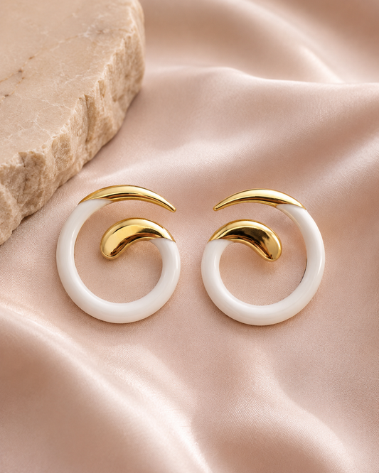 Golden Swirl Ivory Hoop Earrings