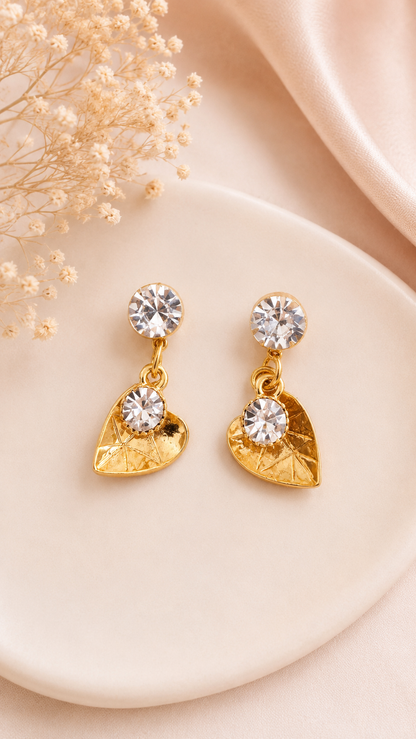 Golden Crystal Heart Drop Earrings