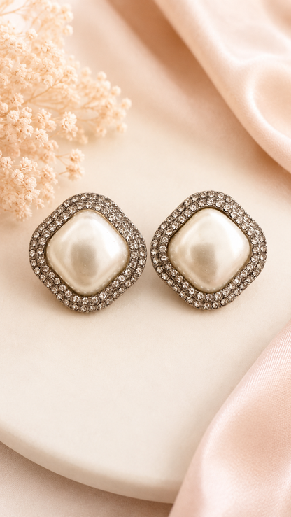 Vintage Pearl Crystal Stud Earrings