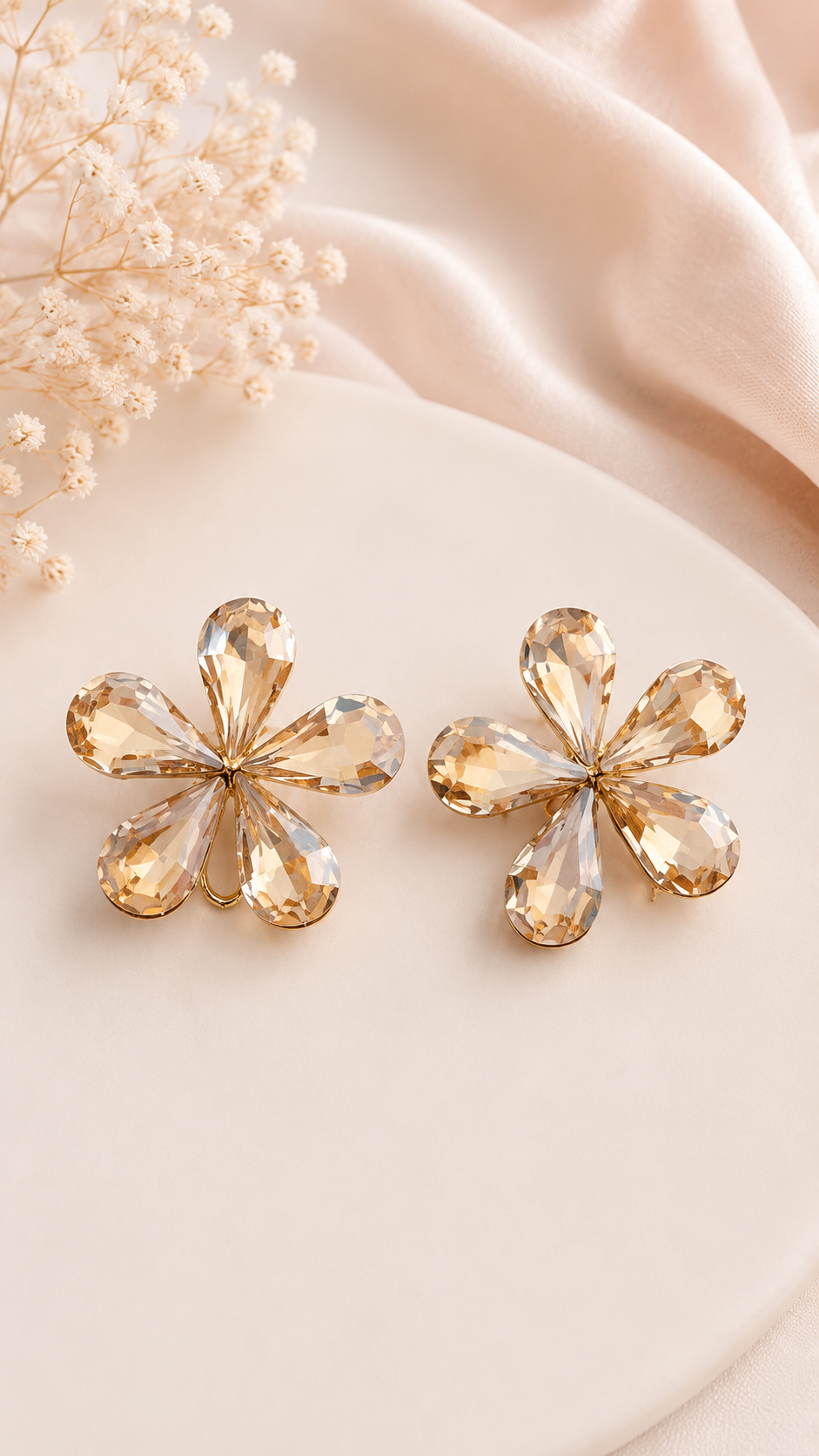 Champagne Crystal Bloom Stud Earrings