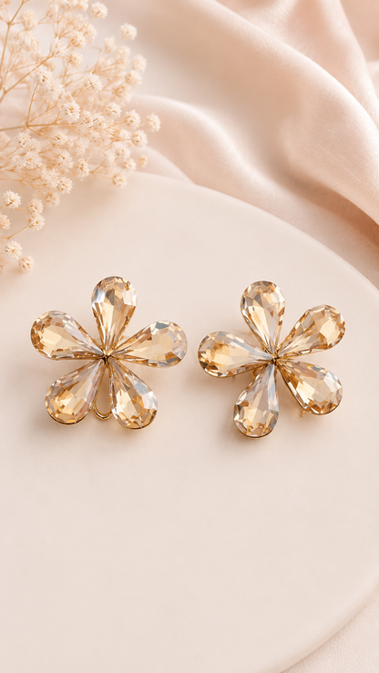 Champagne Crystal Bloom Stud Earrings
