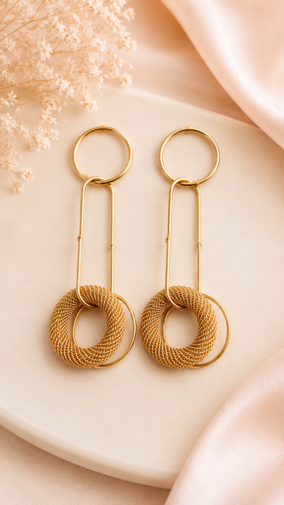 Golden Orbit Mesh Drop Earrings