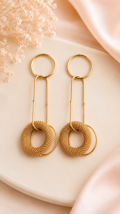 Golden Orbit Mesh Drop Earrings