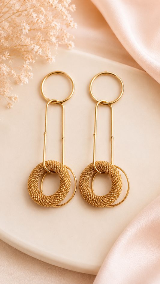 Golden Orbit Mesh Drop Earrings
