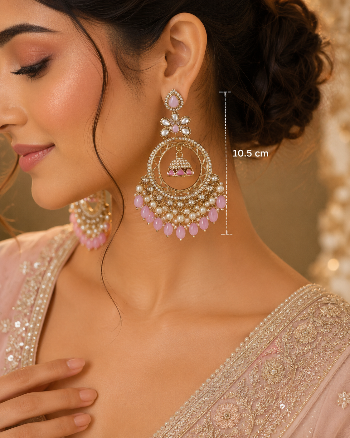 Kundan Pearl Chandbali Jhumka Earrings