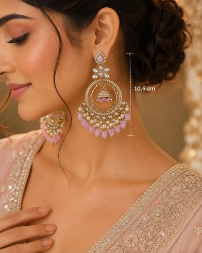 Kundan Pearl Chandbali Jhumka Earrings