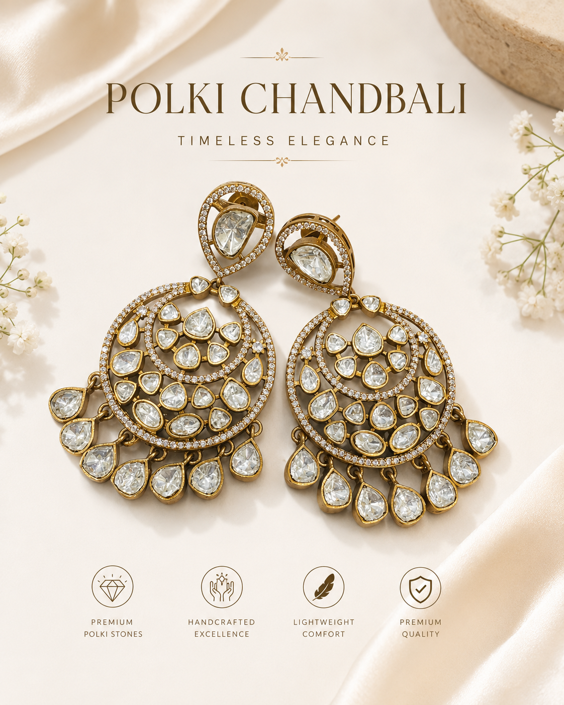 Noor Mahal Polki Chandbali Earrings