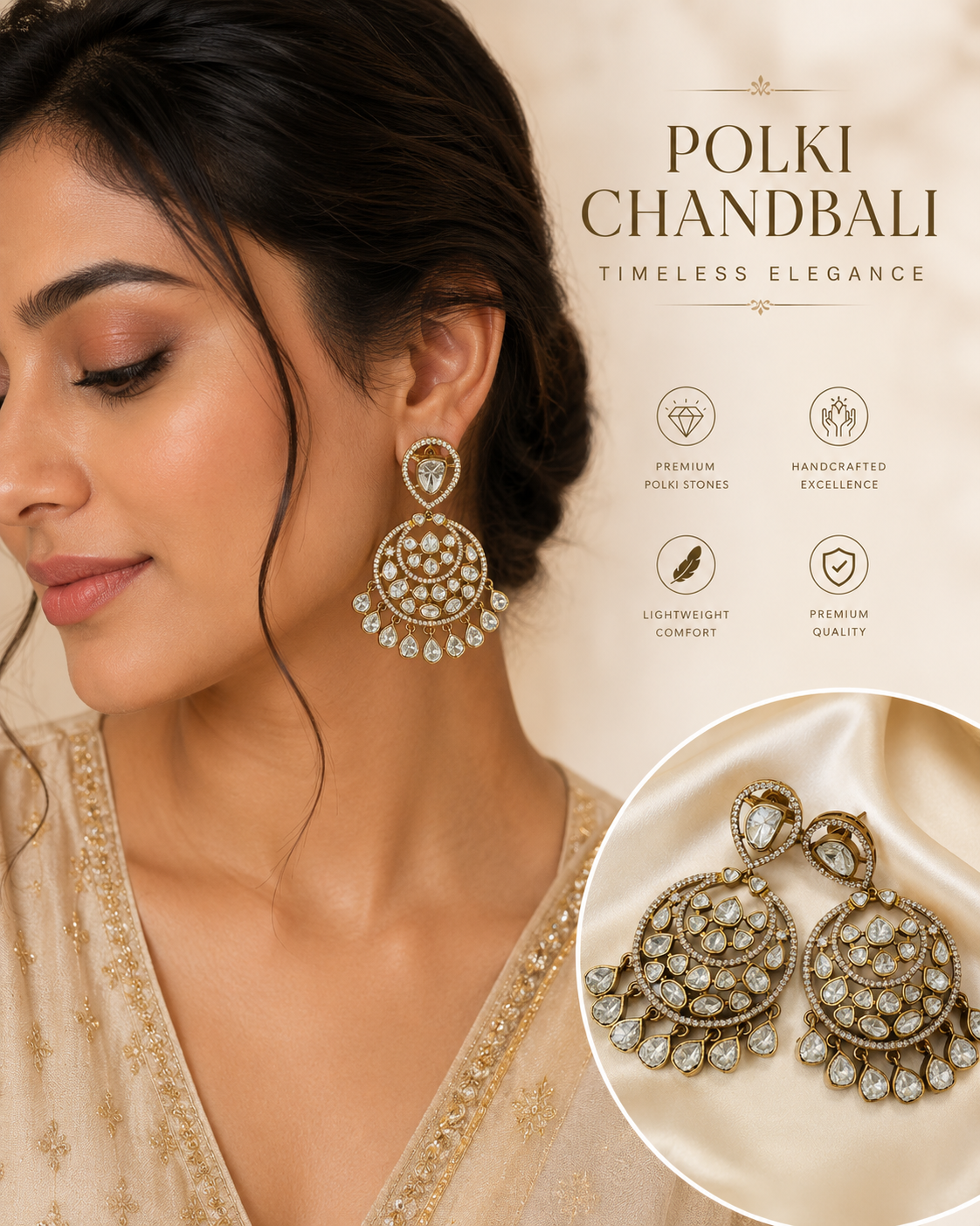 Noor Mahal Polki Chandbali Earrings