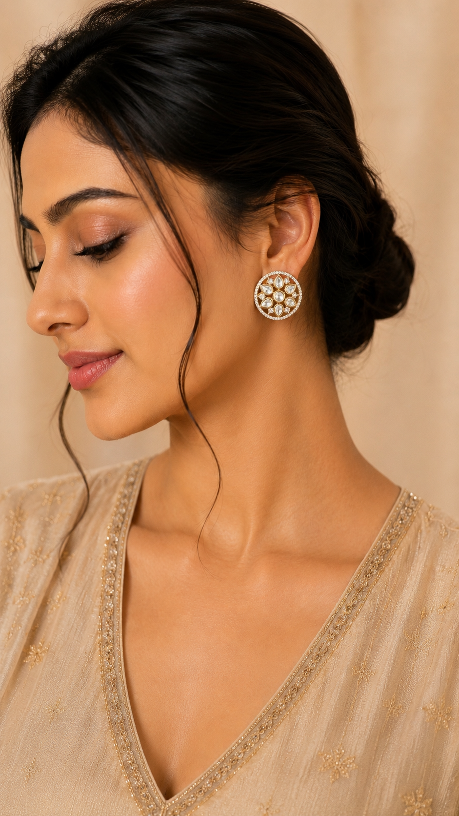 Noor Polki Floral Stud Earrings