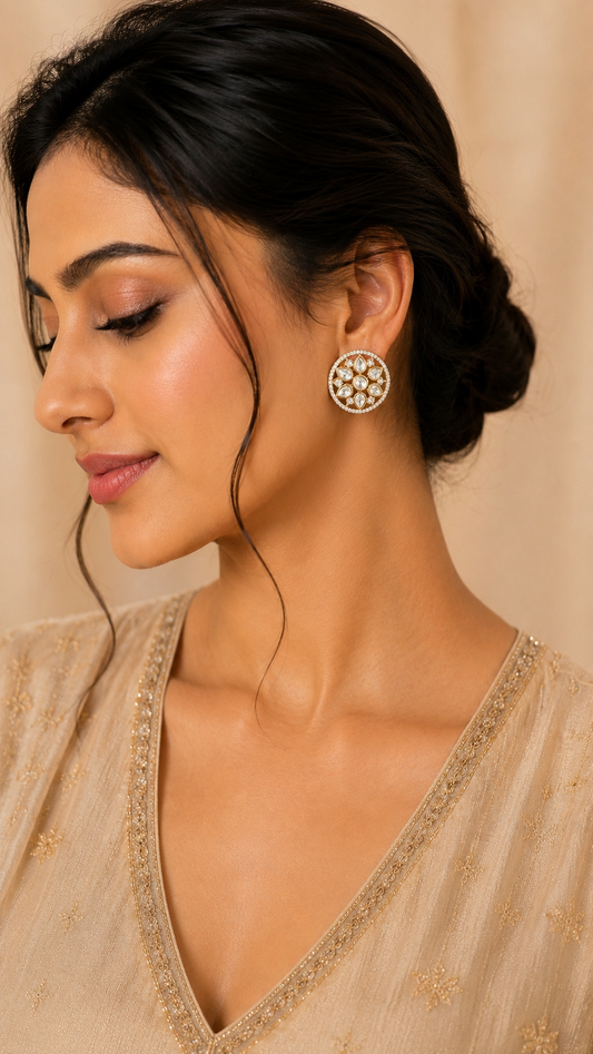 Noor Polki Floral Stud Earrings