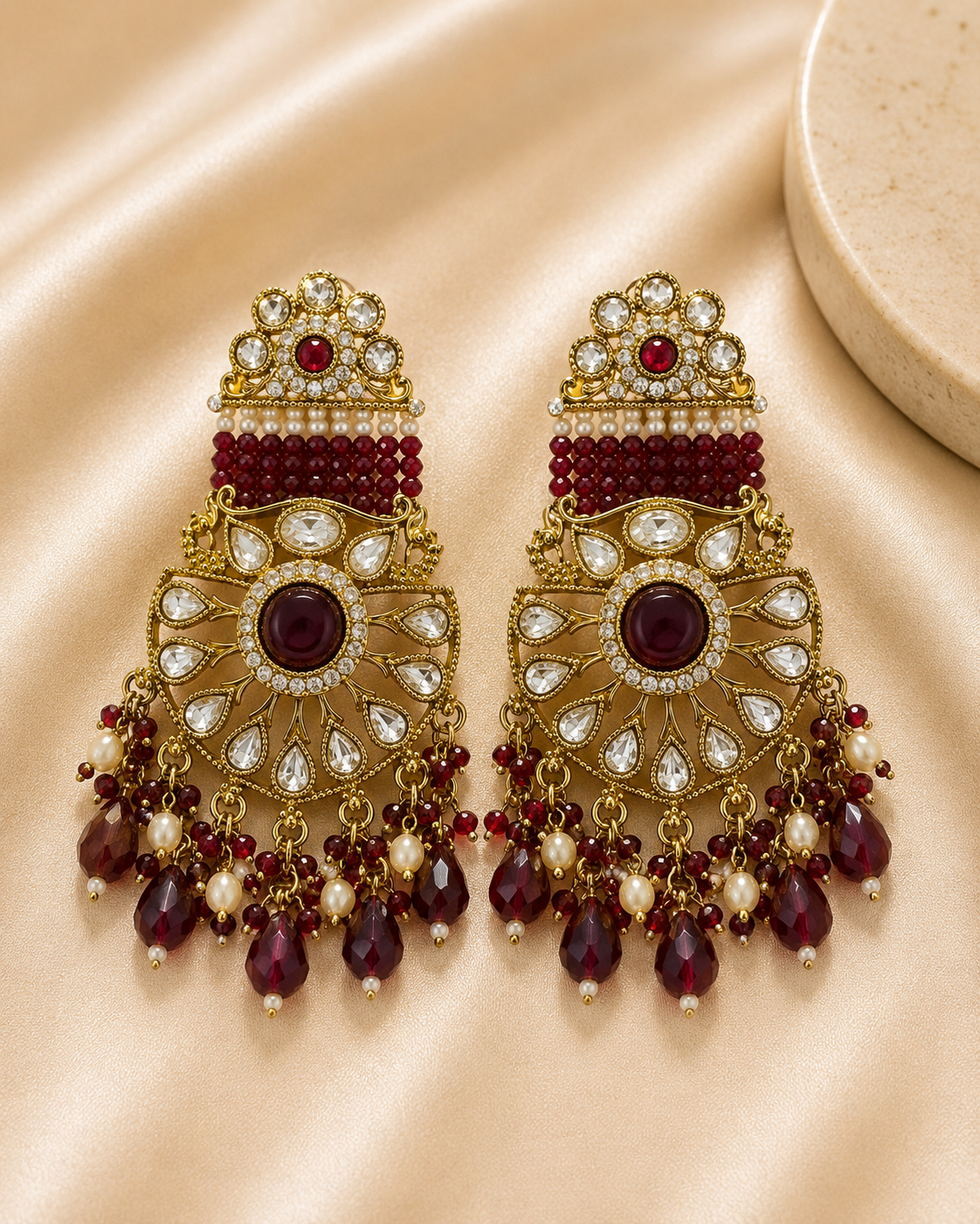 Meher Moissanite Statement Earrings Maroon