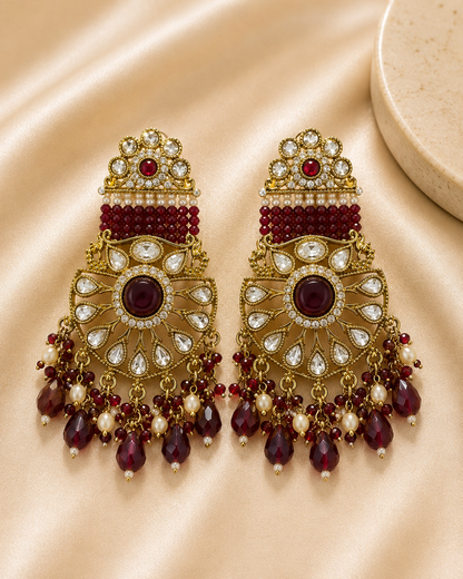 Meher Moissanite Statement Earrings Maroon