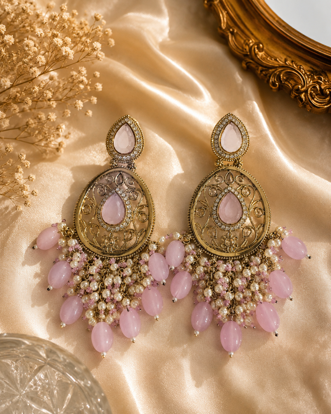 Roselle Filigree Pearl Drop Earrings