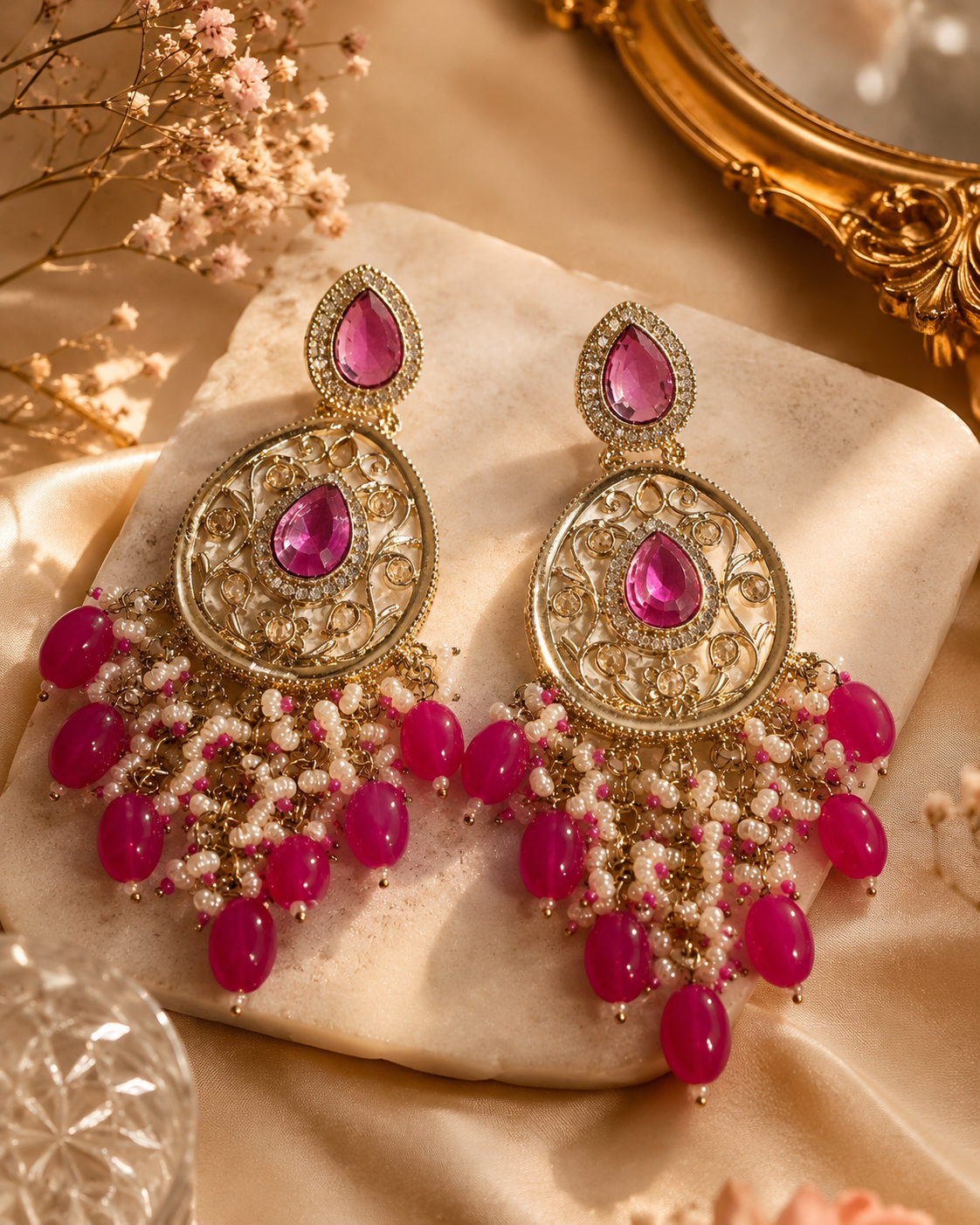 Roselle Filigree Pearl Drop Earrings