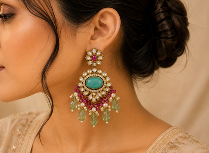 Surajmukhi Kundan Pearl Drop Earrings