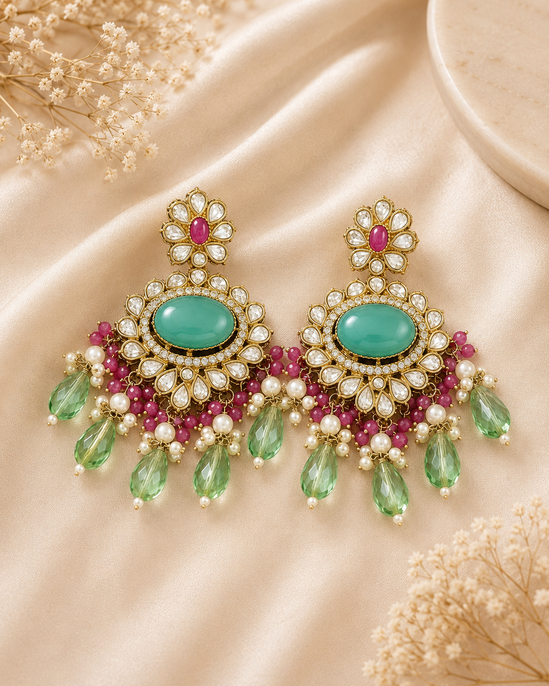 Surajmukhi Kundan Pearl Drop Earrings
