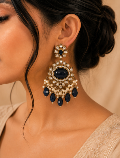 Surajmukhi Kundan Pearl Drop Earrings