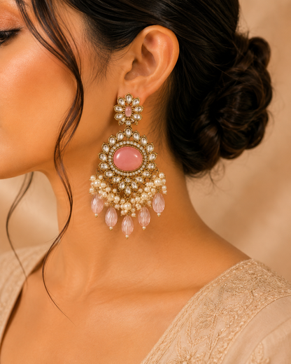 Surajmukhi Kundan Pearl Drop Earrings