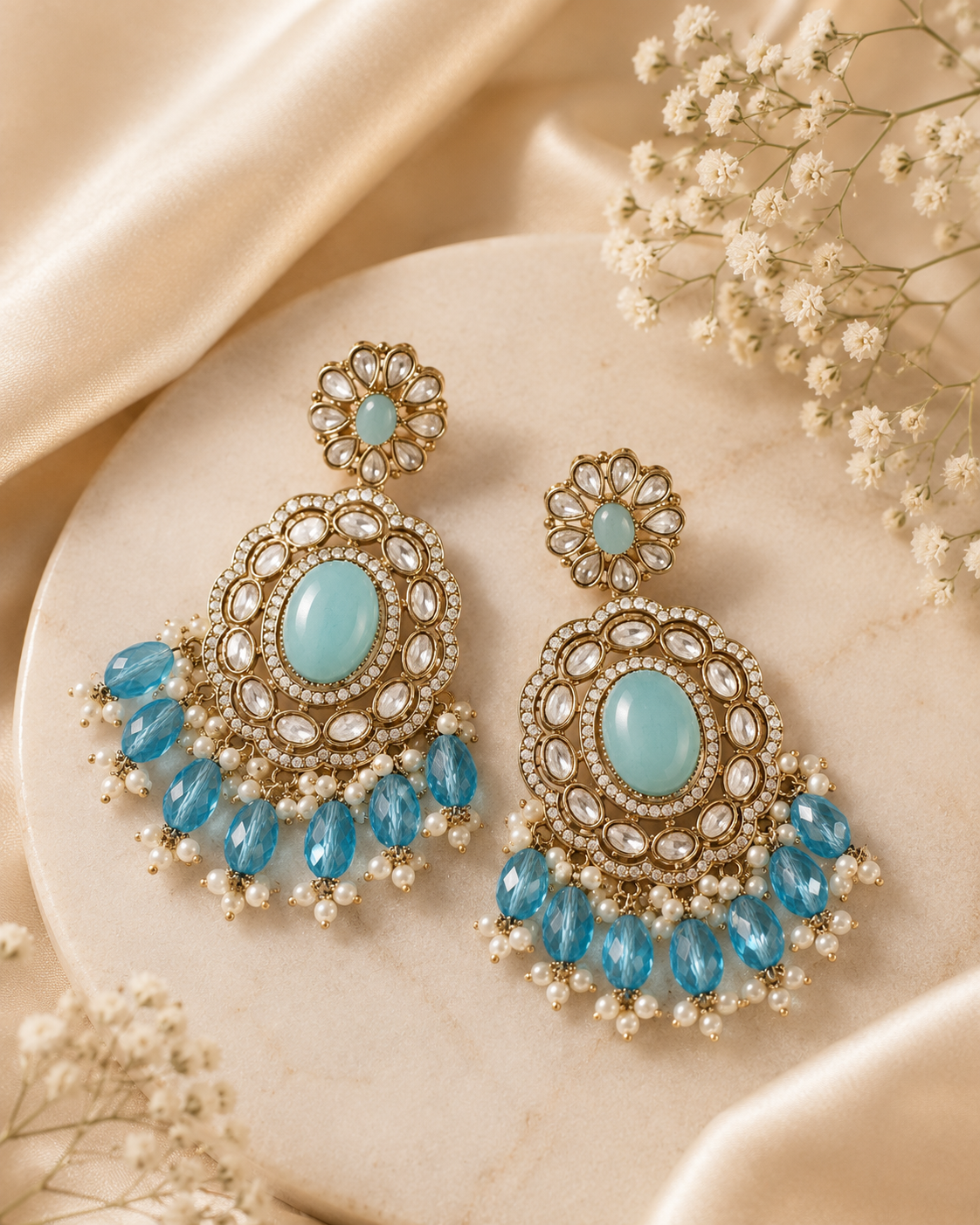 Aqua Noor Moissanite Statement Earrings