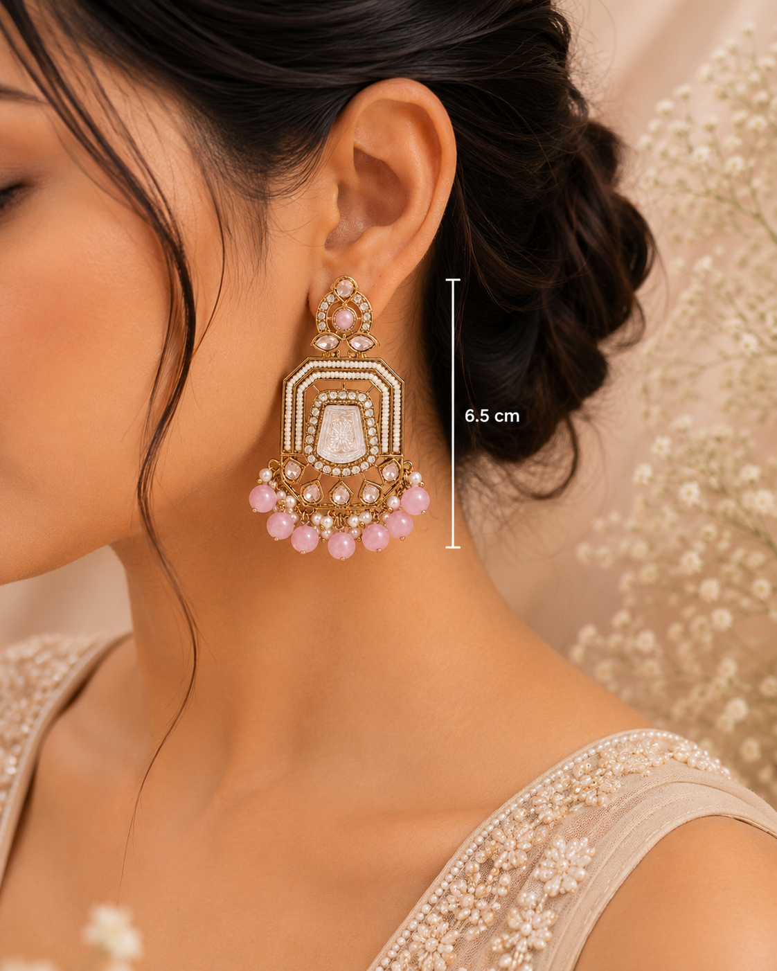 Serena Embossed Silver Kundan Earrings