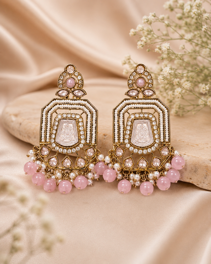Serena Embossed Silver Kundan Earrings