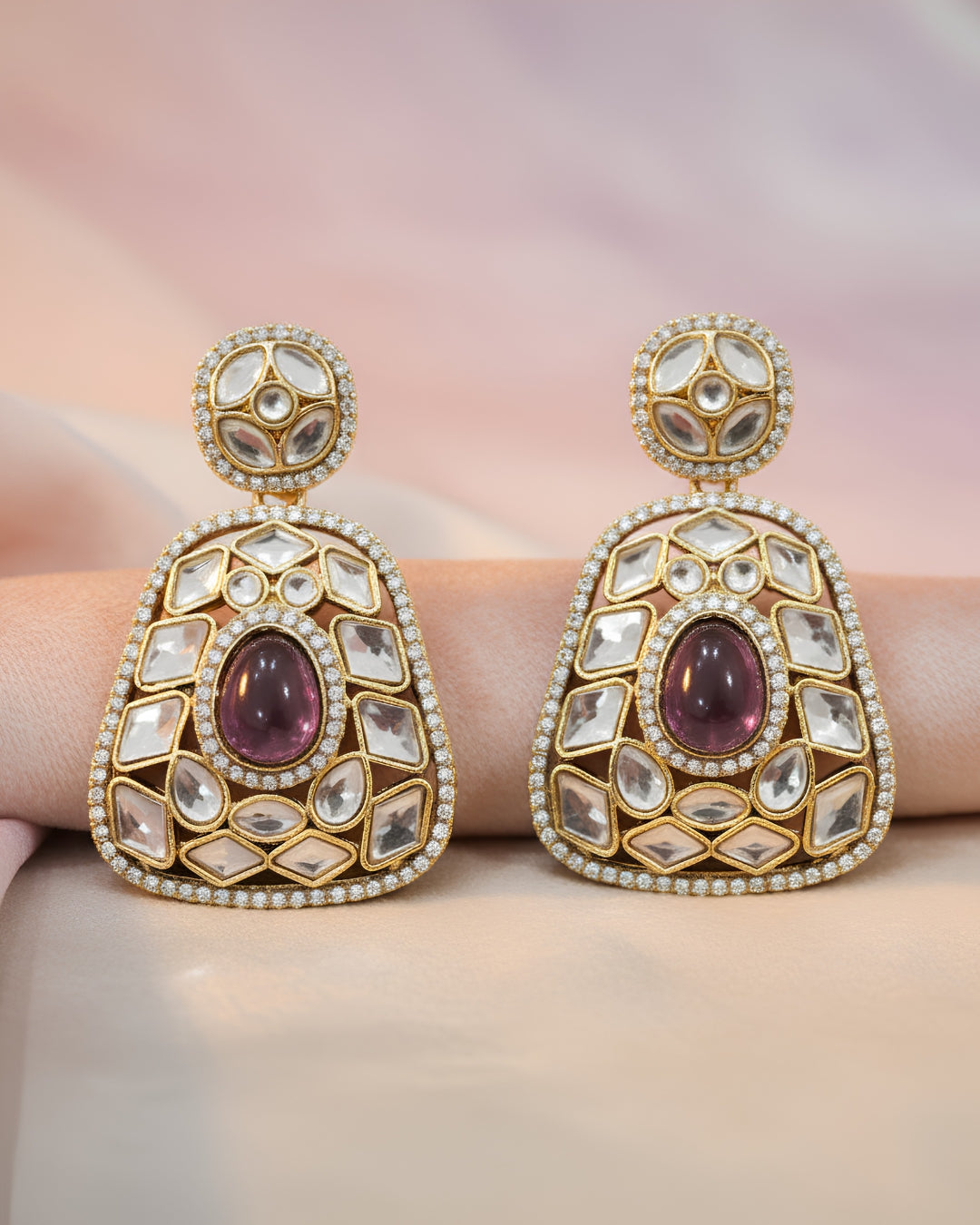 Fashion Mirror Polki Look Earrings