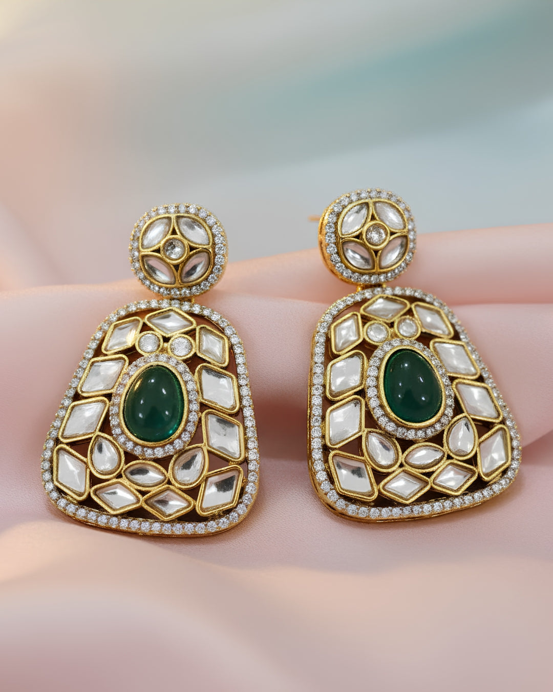 Fashion Mirror Polki Look Earrings