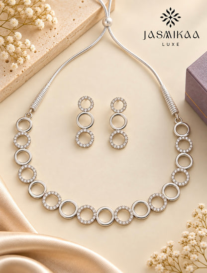Rhodium Luxe Circle Necklace Set