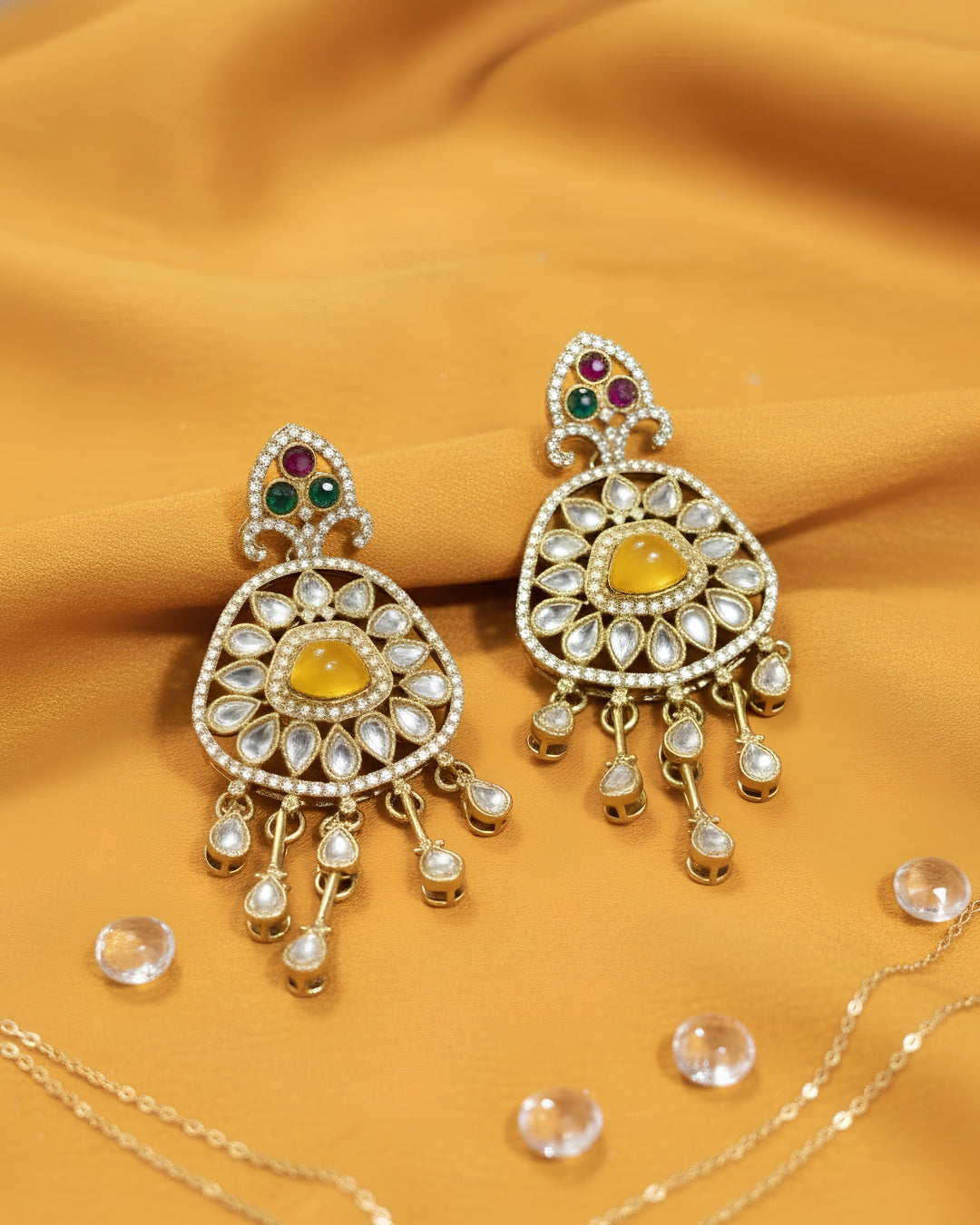 Heritage Polki Mirror Chand Dangler Earrings