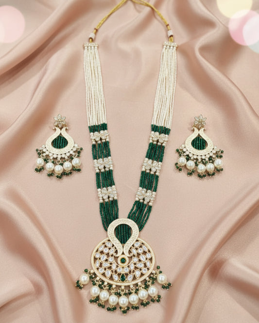 Long Kundan & Pearl Beaded Necklace Set