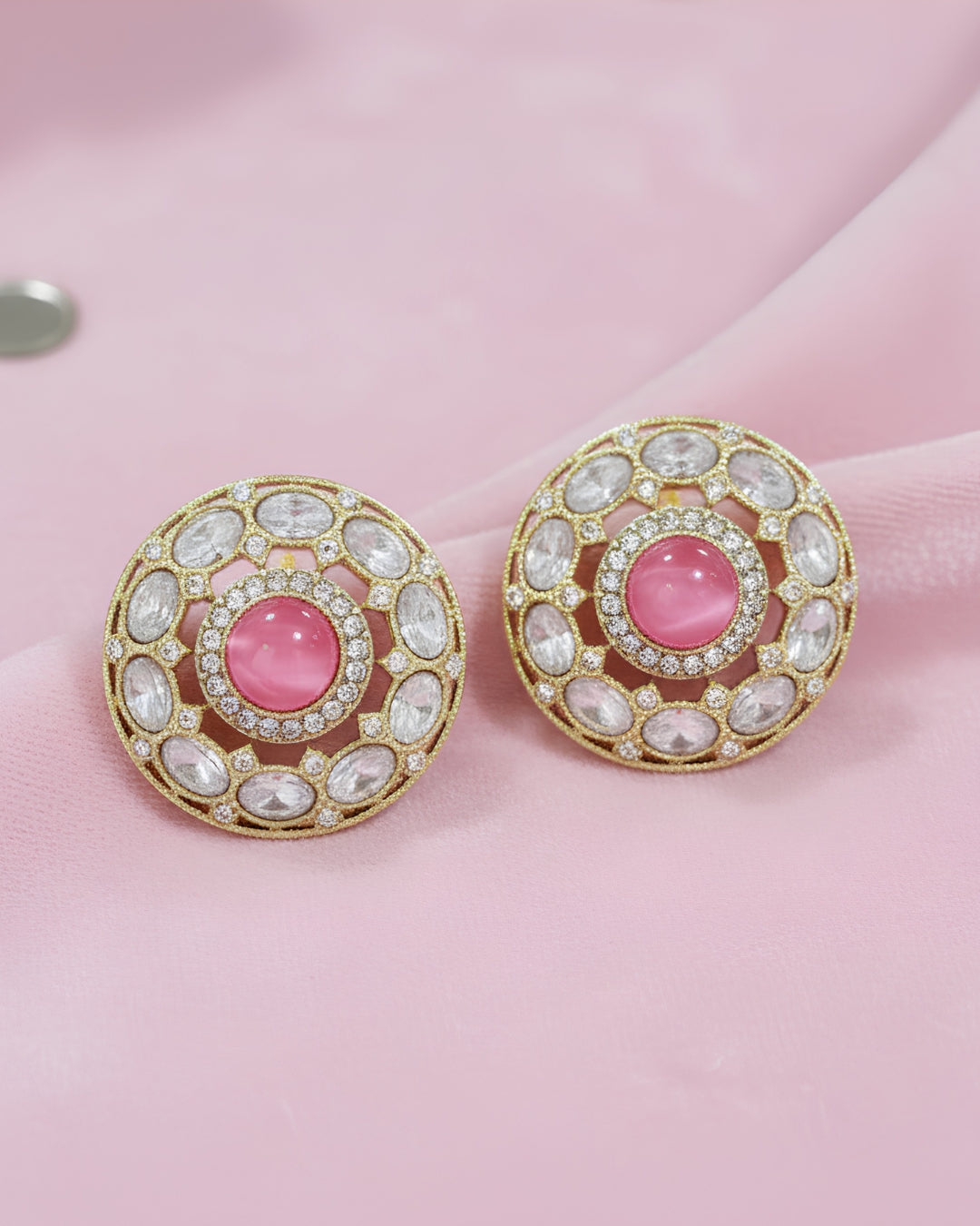 Moissanite Oval Halo Round Studs