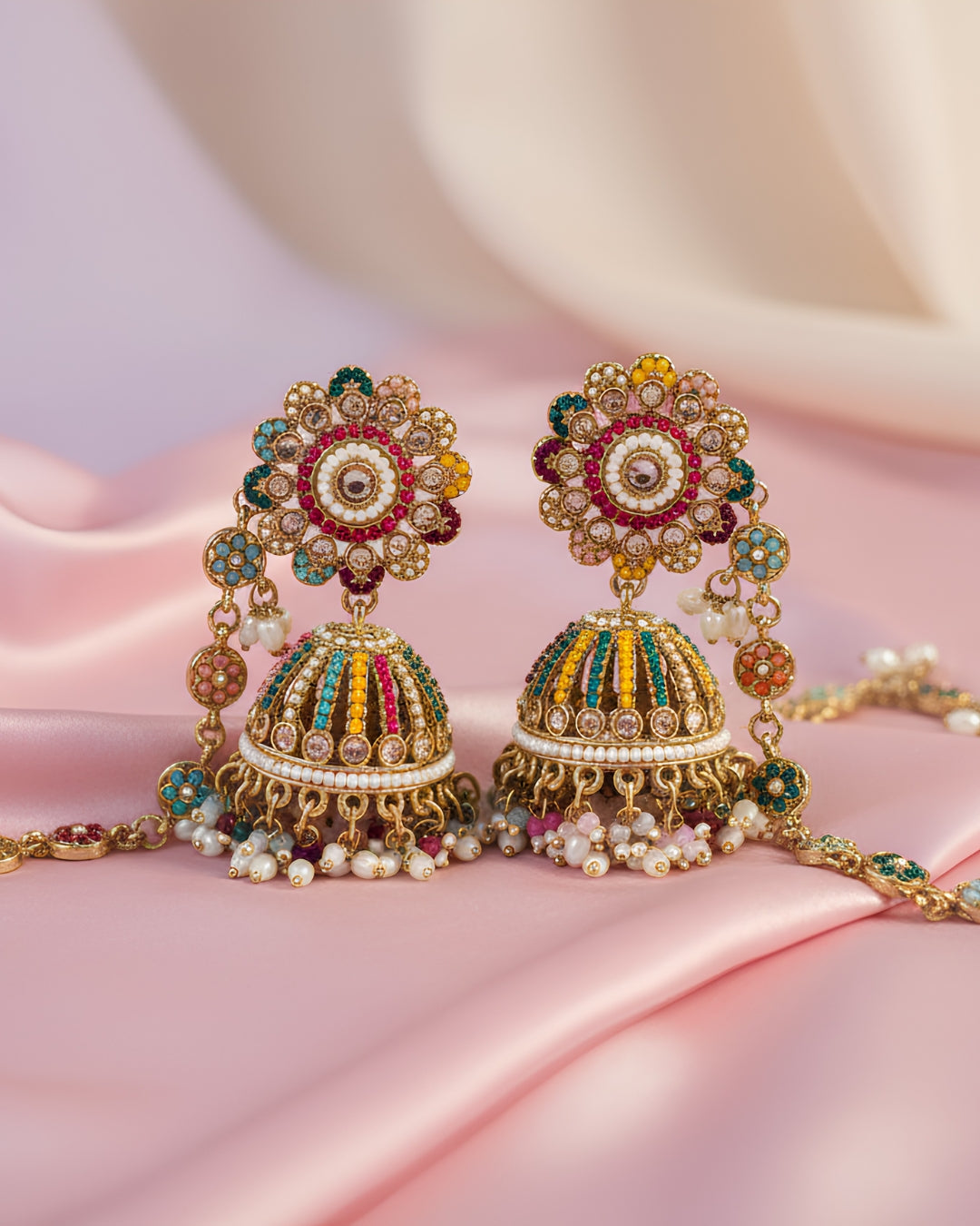 Multicolor Beaded Jhumka with Side Chains