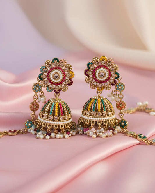Multicolor Beaded Jhumka with Side Chains